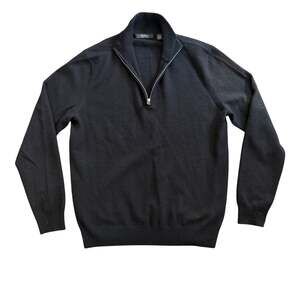 Saks Fifth Avenue Men's Black 100% Cashmere Quarter Zip Pullover Sweater Size LG